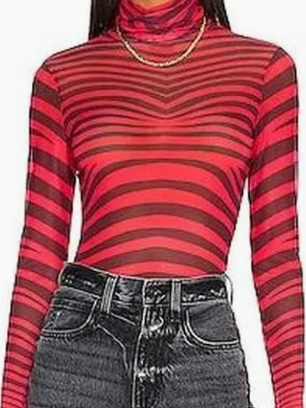 Never worn AFRM Women's Red and Black Shirt Mesh turtleneck size Medium